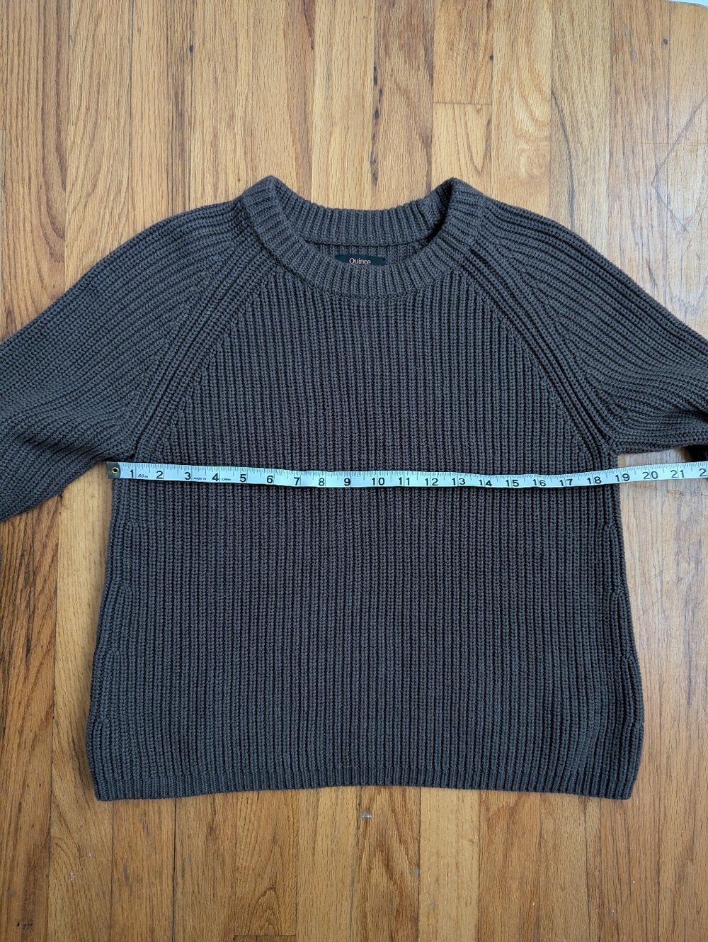 Quince 100% Organic Cotton Fisherman Crew Sweater Heather Brown Medium - Picture 5 of 13